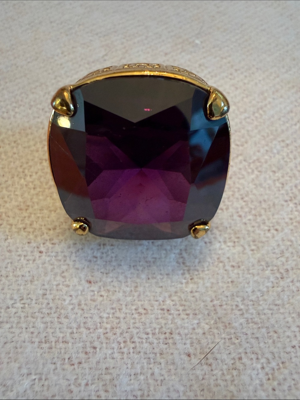 Trina Turk Cocktail Ring Deep Amethyst Purple and Gold Tone Size 6
